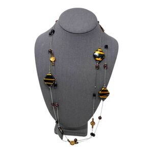 Vintage Long Layered Tigers Eye Colored Beaded Necklace